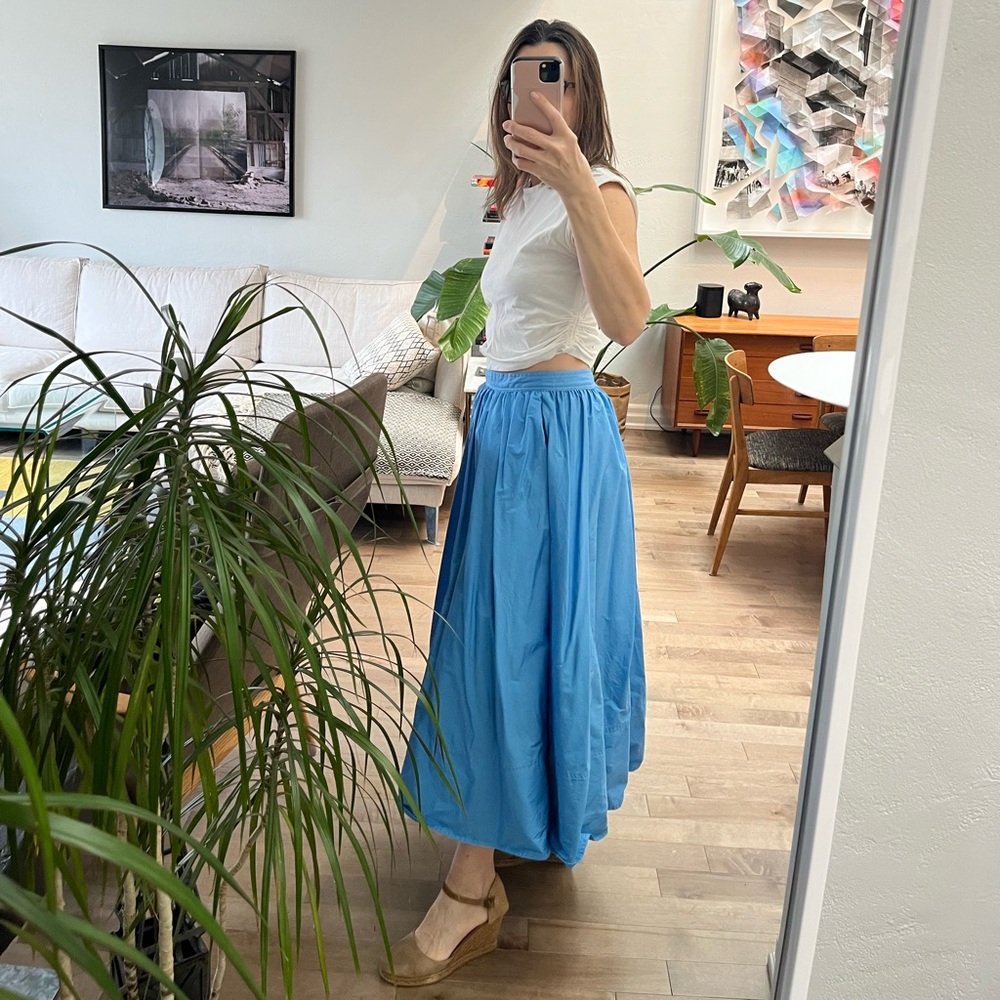 Banana Republic Blue Pleated A-Line Maxi Skirt